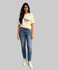 Woman standing on a white backgroud
