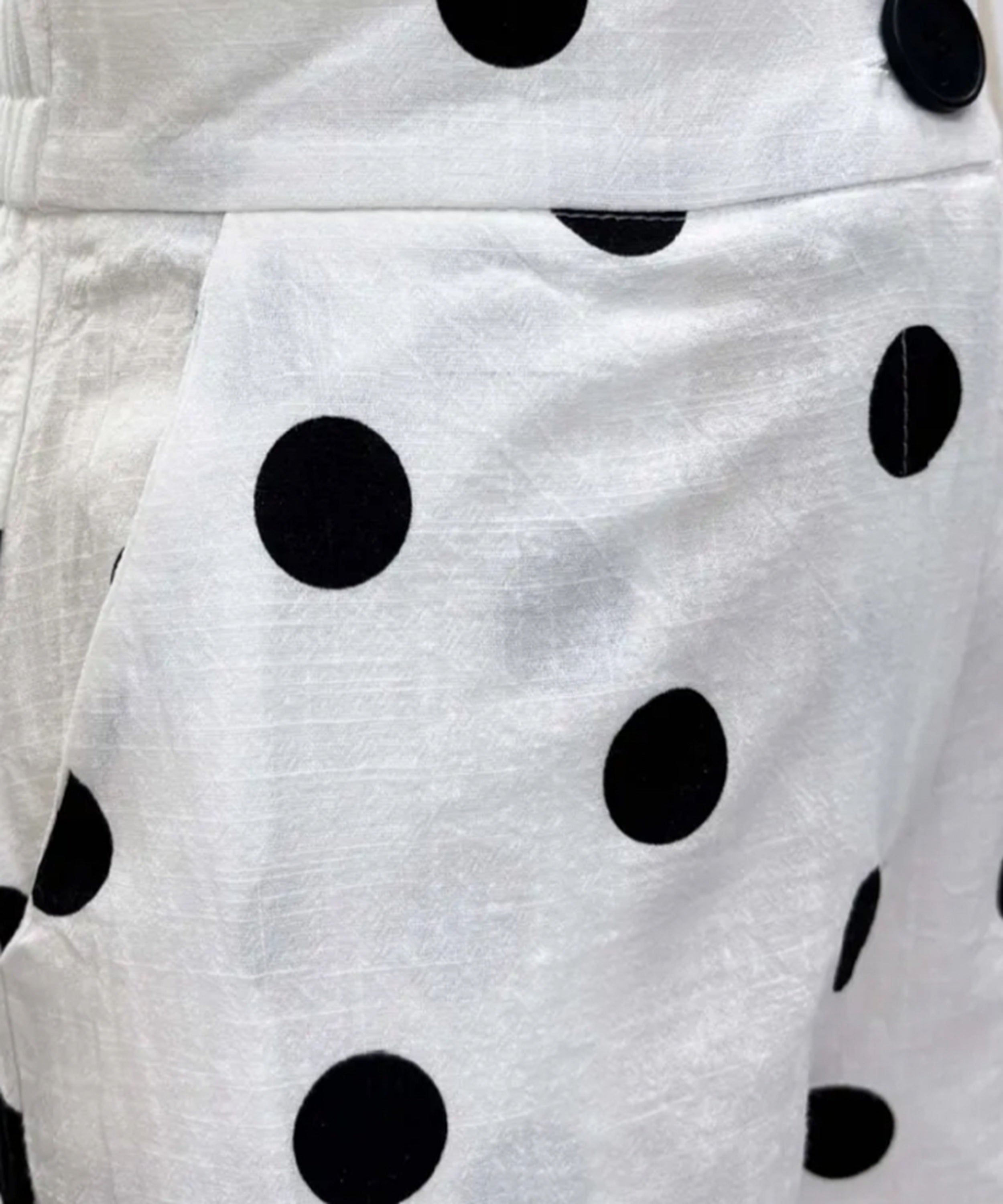 White fabric with black polka dots