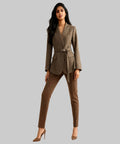 elegant dressed women on the light grey bacground
