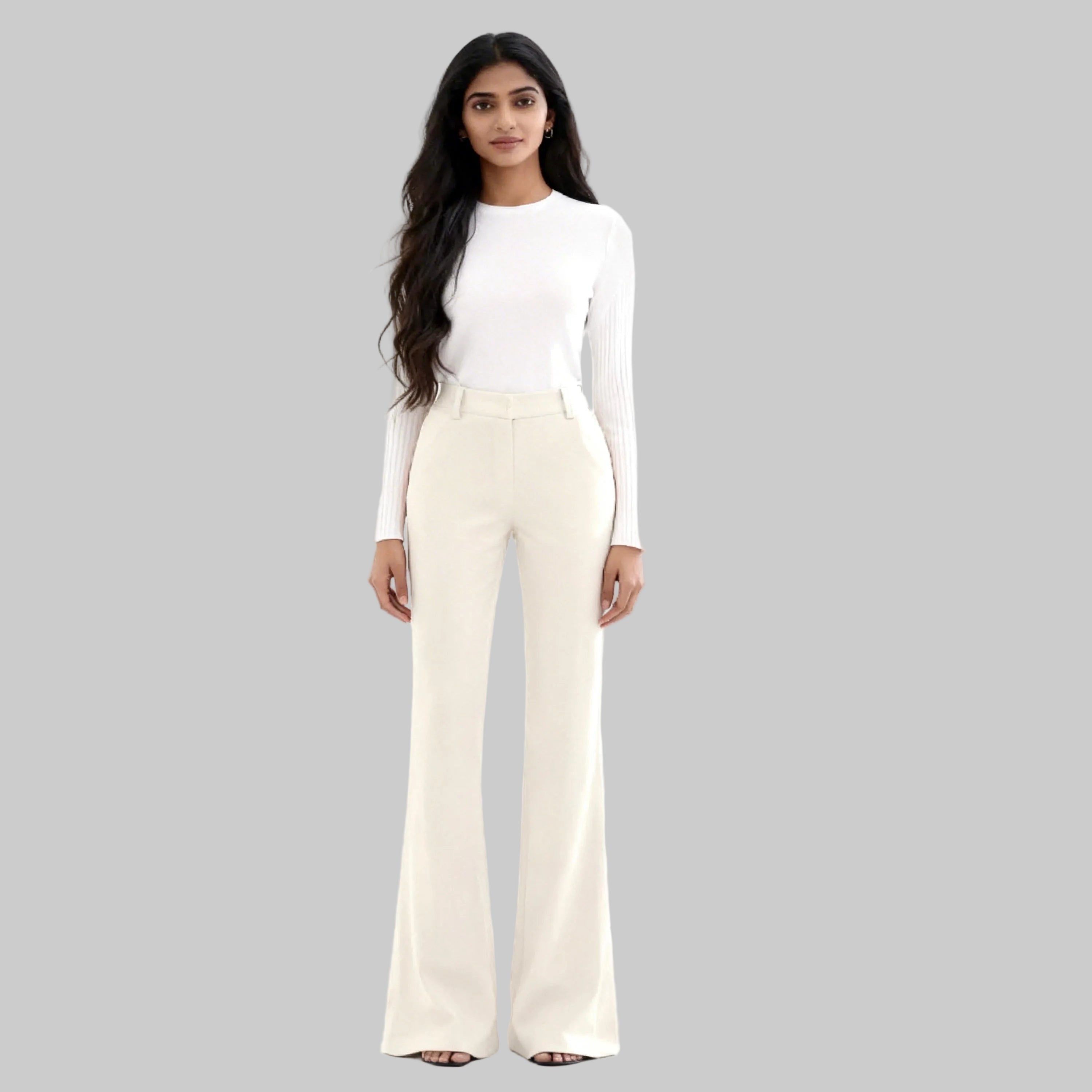 Asian women dressed on a white clothes sits on a white background