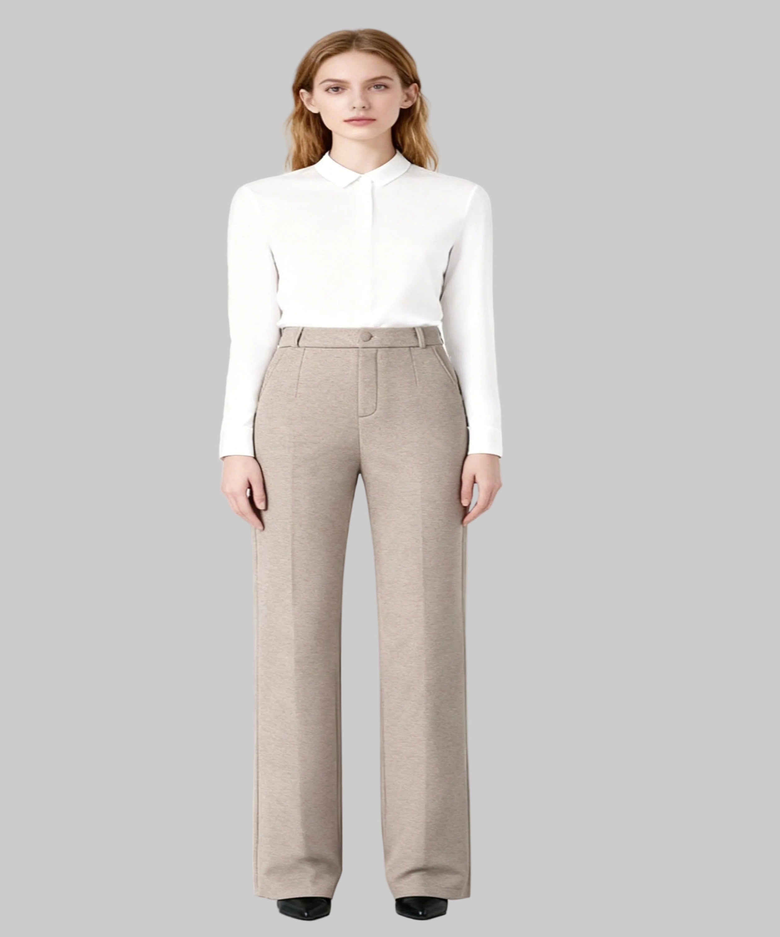 office white women sits on a white background