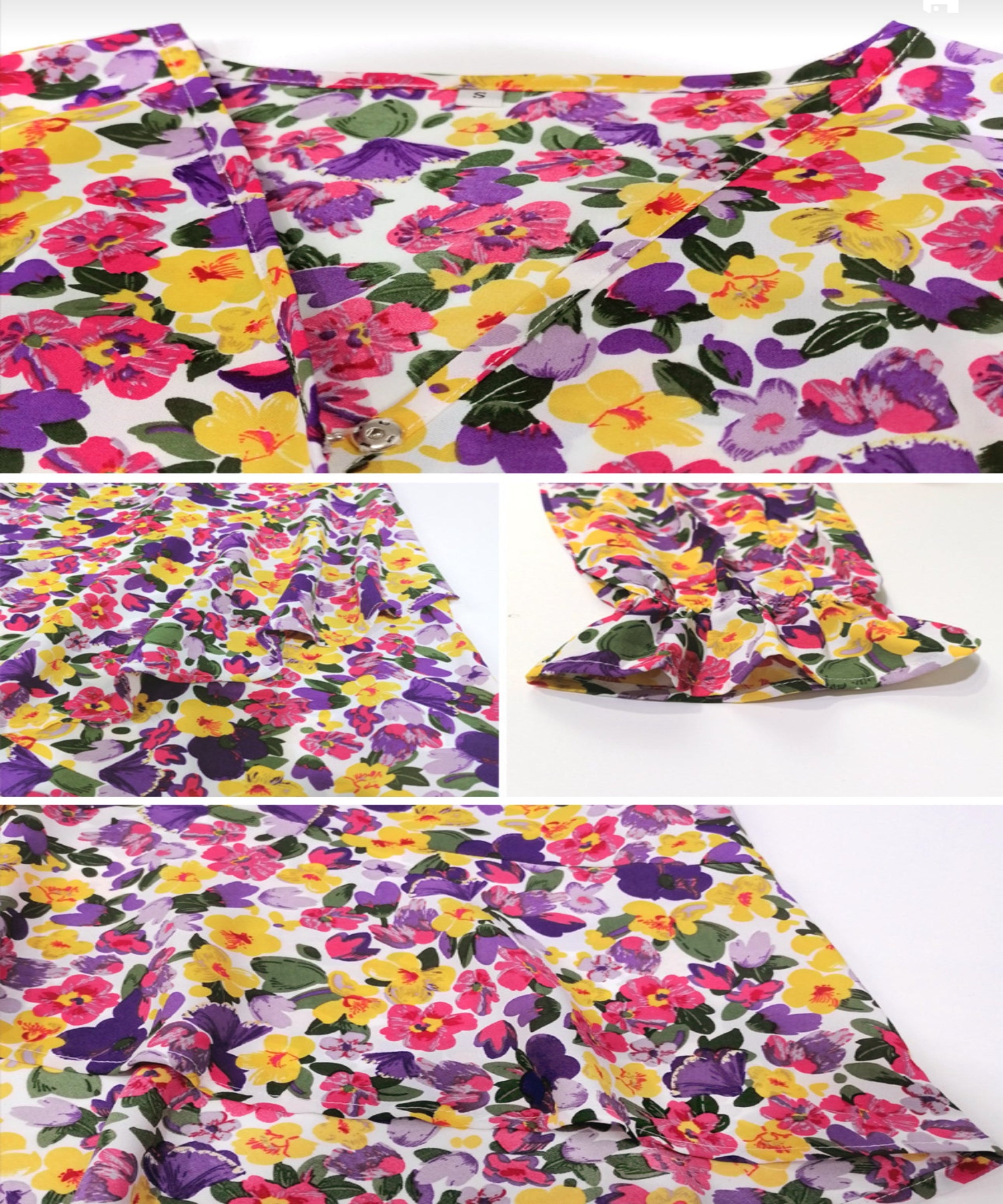 Colorful floral fabric swatches on a white background