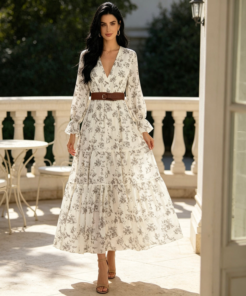 women with the dress on a terrace background