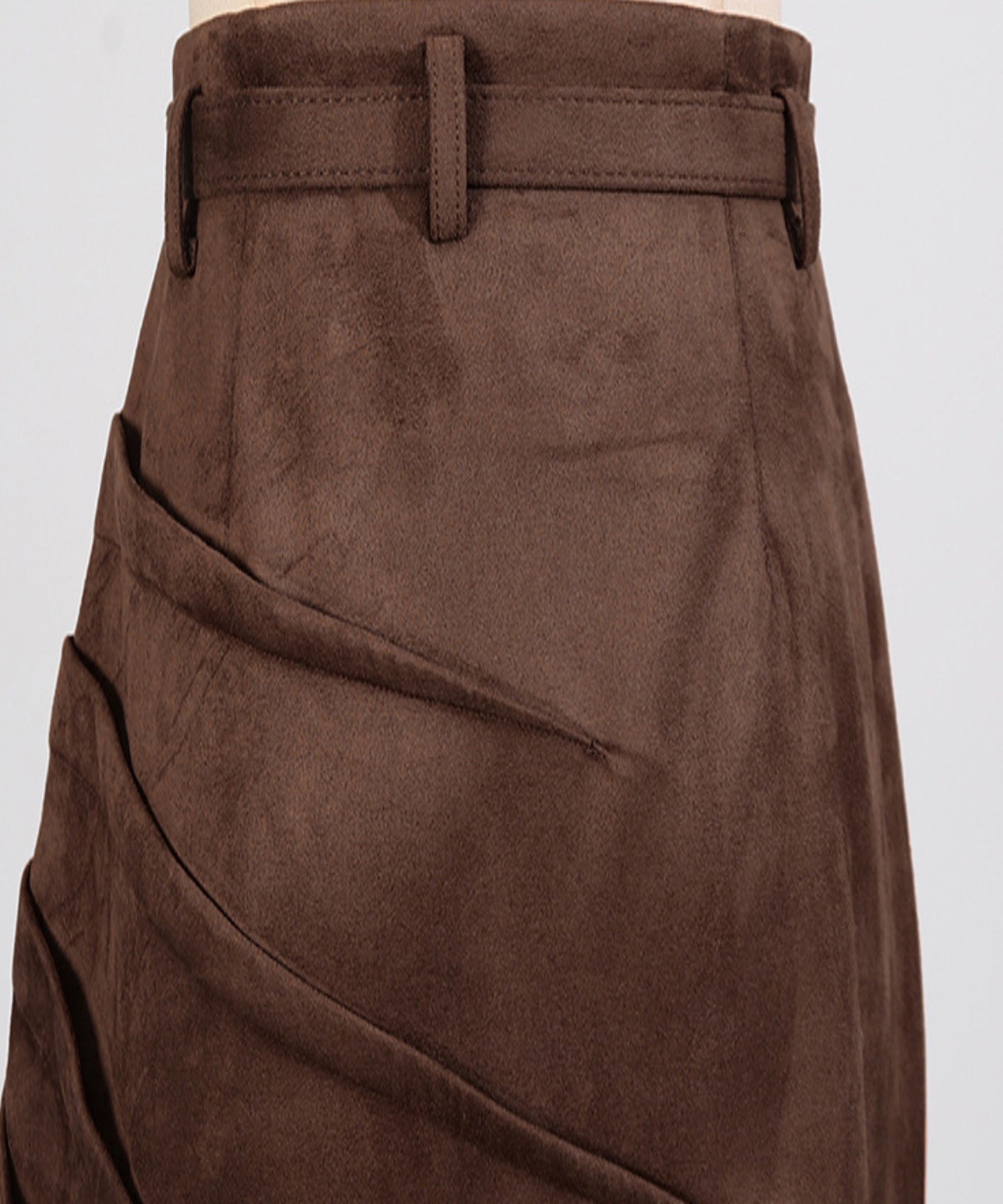 Brown suede skirt on a white background